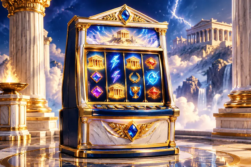 Kabinet slot kasino dengan motif kuil dan petir